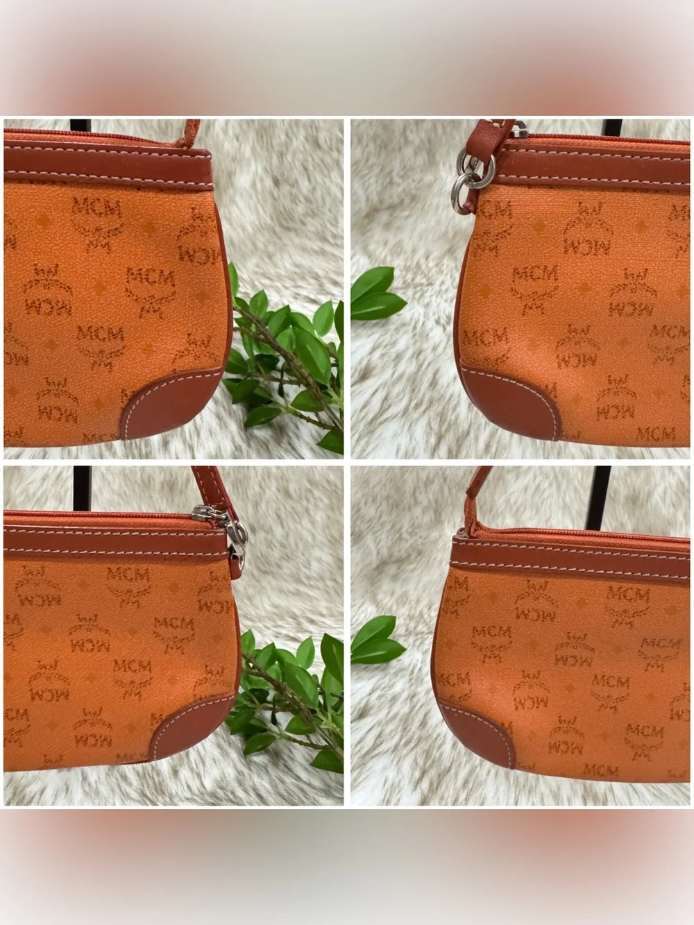 MCM Visetos Mini Pochette Cognac and Brown Monogram Wristlet Clutch